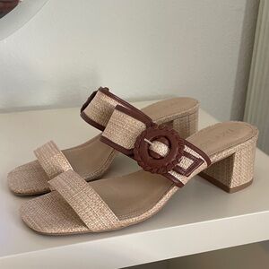 Jack Rogers Cassie Beige and Brown Block Heel Sandals